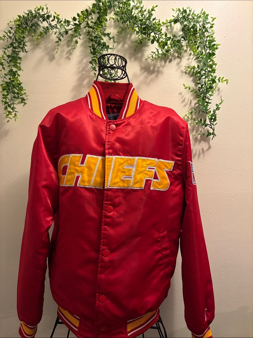 STARTER Red and Yellow Chiefs Satin Varsity Bomber Jacket